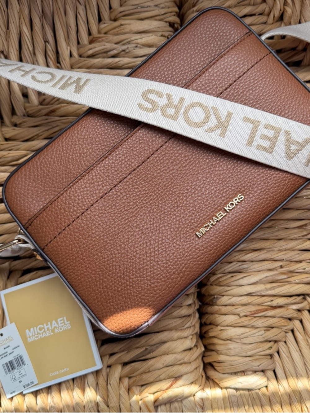 Michael Kors Brown Leather Maeve Crossbody Bag with Logo Strap